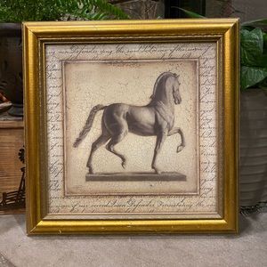 Square framed horse wall decor with gold frame